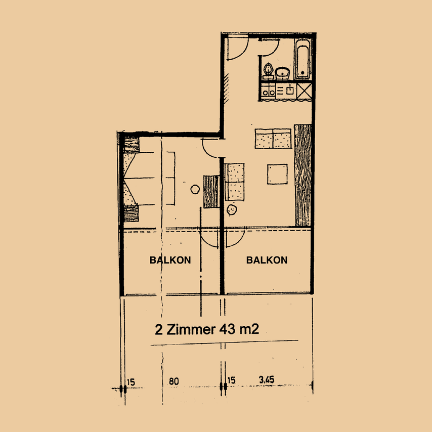 Grundriss 2-Zimmer-Wohnung Süd